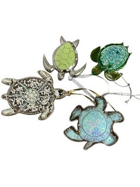 Turtle Christmas Tree Ornaments Gift Tags Stocking Stuffers Set of 4 Various